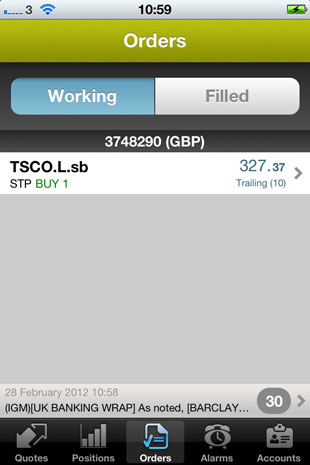 GFT iPhone Trading: Working Orders