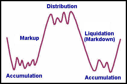 Distinctive stages of the buy-sell cycle: Accumulation, Markup, Distribution and Liquidation
